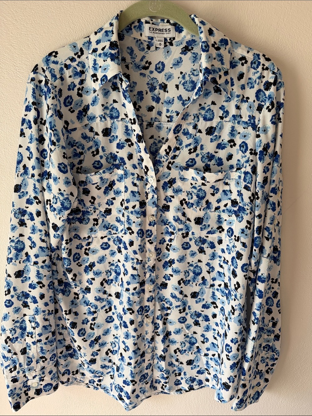 Express White Shirt with Blue Floral Print